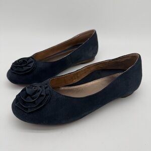 Aetrex Jodi Navy Suede Leather Flower Flats Size 8.5